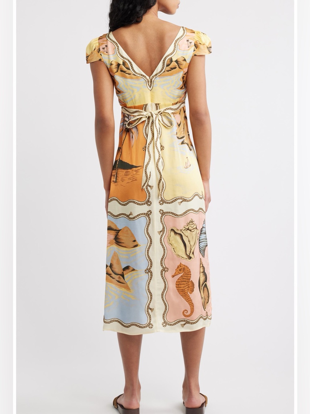 NWT Farm Rio Multicolor Rio Souvenir Scarves Satin Midi Dress Size Small - Picture 2 of 15